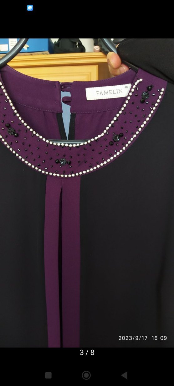 Mor Nakışlı Uzun Kollu Kadın Elbise - Görsel 3