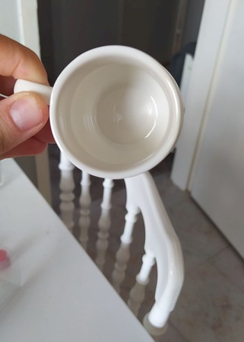 Beyaz Seramik 6'lı Fincan Seti ve Ahşap Tabak - Görsel 5