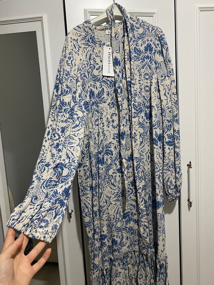 Uzun Kollu Bohem Desenli Uzun Elbise - Görsel 2