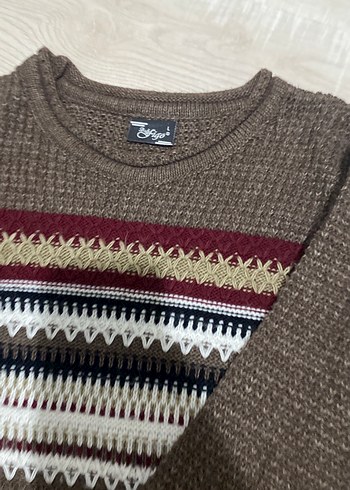 Bohem Tarz  Kahverengi Triko Kazak - Görsel 3