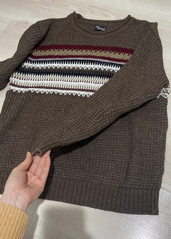 Bohem Tarz  Kahverengi Triko Kazak - Görsel 2