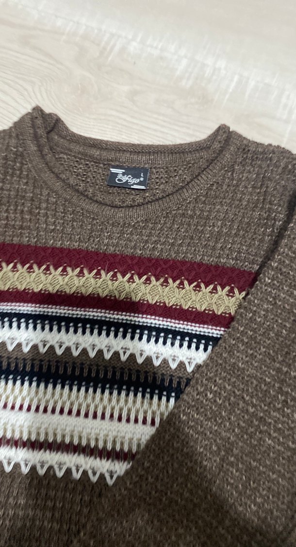 Bohem Tarz  Kahverengi Triko Kazak - Görsel 3