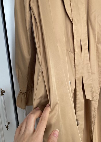 Bej Uzun Keten Kadın Trençkot - Görsel 3