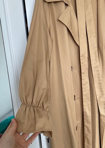 Bej Uzun Keten Kadın Trençkot - Görsel 5