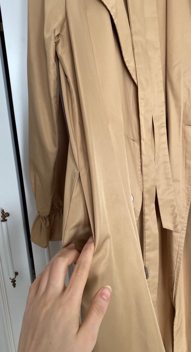 Bej Uzun Keten Kadın Trençkot - Görsel 3