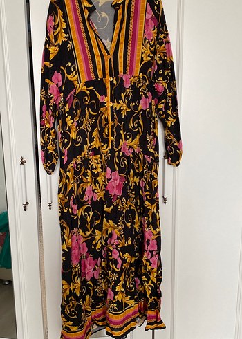 Desenli Uzun Kollu Bohem Uzun Elbise - Görsel 2