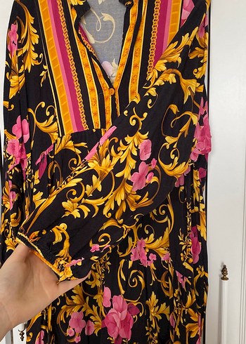 Desenli Uzun Kollu Bohem Uzun Elbise - Görsel 4