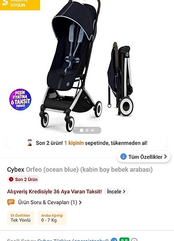 9- 36 kg Beden siyah Renk CYBEX ORFEO BEBEK ARABASİ