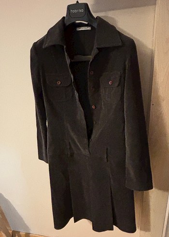 Düğmeli Uzun Kadın Süet Kaban - Görsel 3