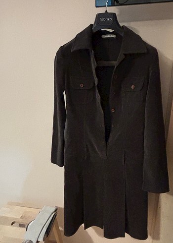 Düğmeli Uzun Kadın Süet Kaban - Görsel 2