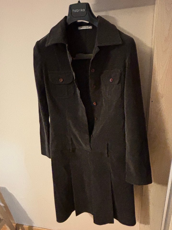 Düğmeli Uzun Kadın Süet Kaban - Görsel 3