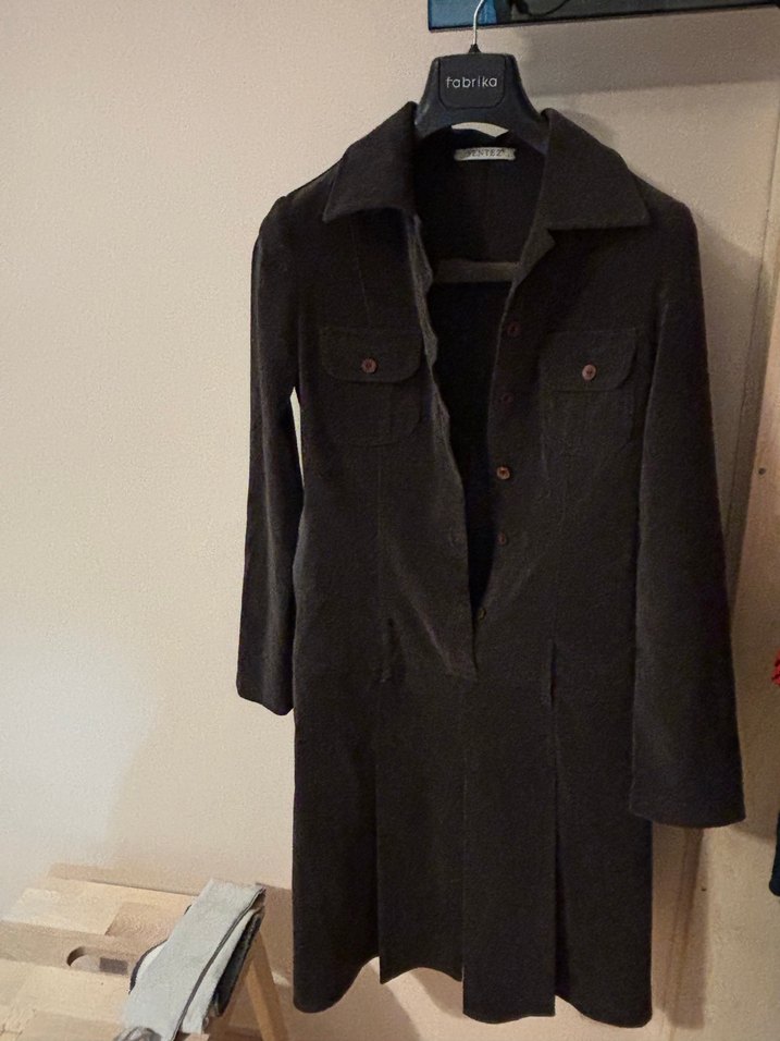 Düğmeli Uzun Kadın Süet Kaban - Görsel 2