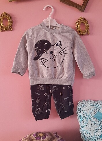 1 Yaş Beden Erkek çocuk bebek kedili pijama takım 18 ay