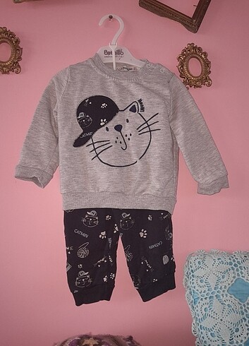 Erkek çocuk bebek kedili pijama takım 18 ay