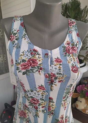 xs Beden Vintage el emeği elbise çiçekli pamuklu sundress gül bornoz mode