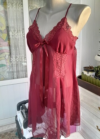 Victoria s Secret Vintage şeffaf bordo ajur gecelik 