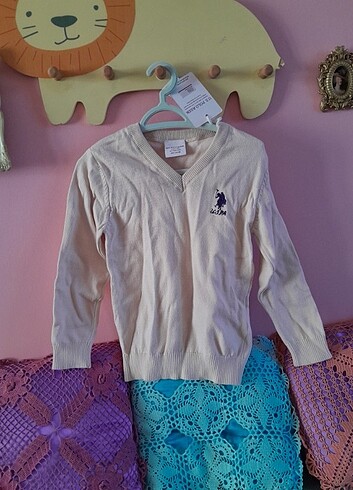 U.S Polo Assn. Erkek çocuk krem rengi klasik süveter sweatshirt 4-5 yaş