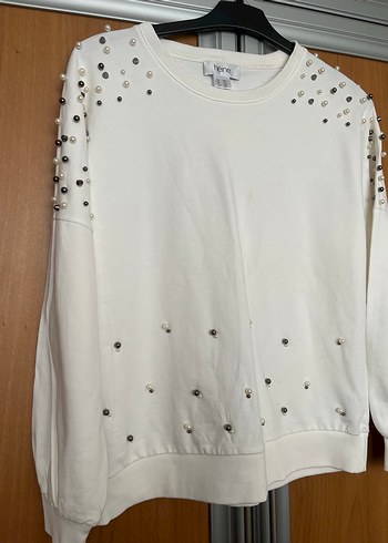 Boncuk Detaylı Beyaz Kadın Sweatshirt - Görsel 3