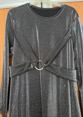 Gri Parlak Uzun Tesettür elbise - Görsel 4