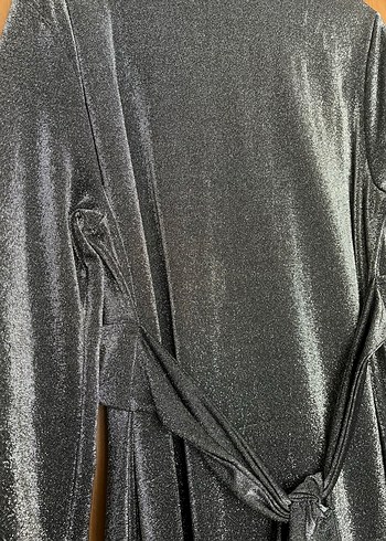 Gri Parlak Uzun Tesettür elbise - Görsel 7