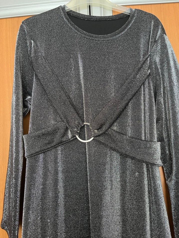 Gri Parlak Uzun Tesettür elbise - Görsel 4