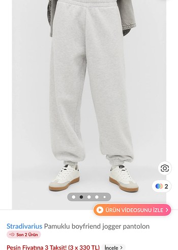 Stradivarius Pamuklu Gri Boyfriend Jogger