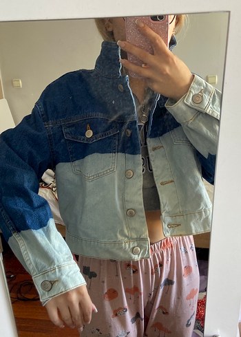 Çift Renkli Düğmeli Denim Ceket