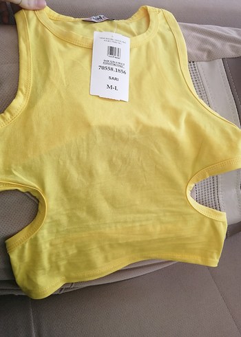 l Beden sarı Renk Sarı sırt detay Crop Top