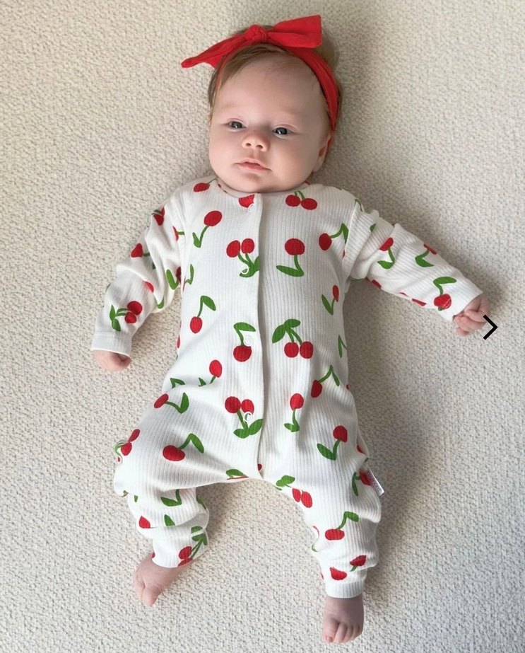 Beyaz Düğmeli Kiraz Desenli Bebek Tulumu - Görsel 2