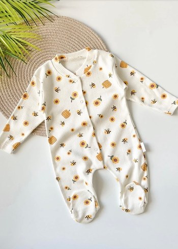 Düğmeli Beyaz Baskılı Bebek Tulum - Görsel 2