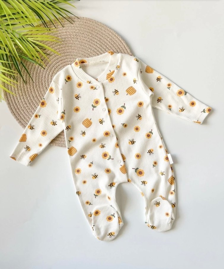 Düğmeli Beyaz Baskılı Bebek Tulum - Görsel 2