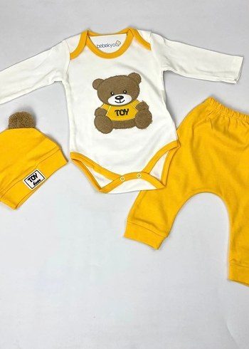 Sarı Uzun Kollu Örme Bebek Tulum - Görsel 2