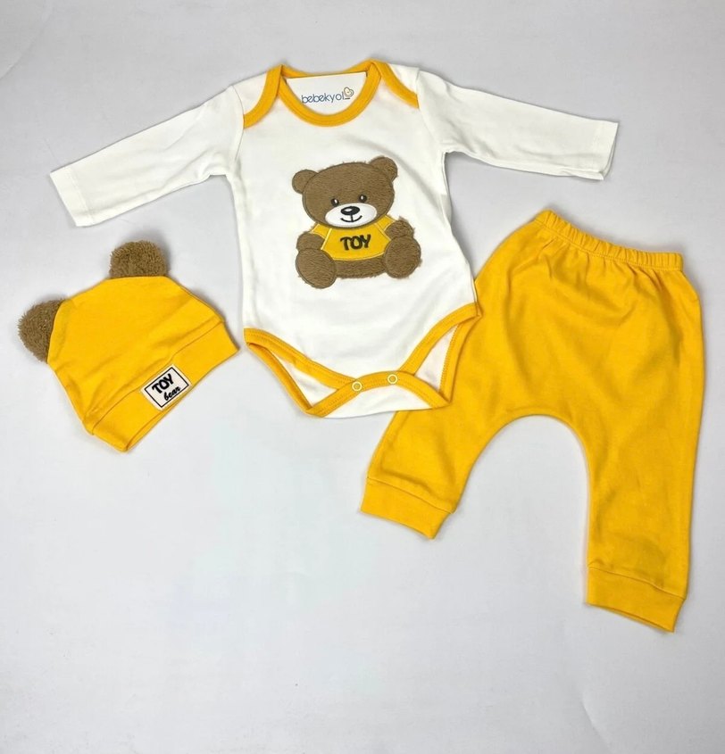 Sarı Uzun Kollu Örme Bebek Tulum - Görsel 2