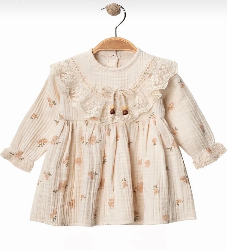 Müslin çiçek detaylı kız bebek elbisesi - Görsel 2