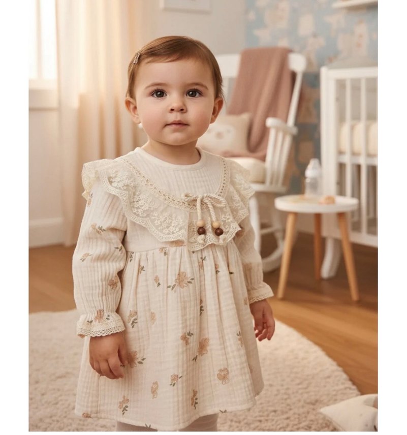 Müslin çiçek detaylı kız bebek elbisesi - Görsel 3