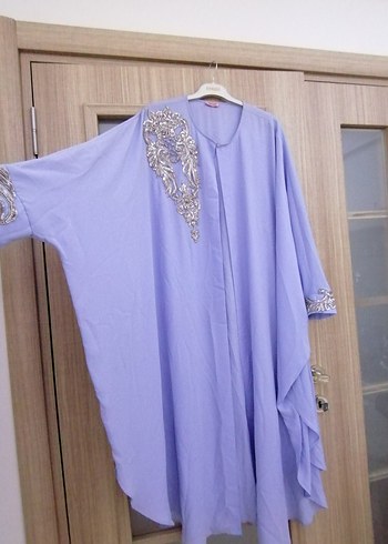 Mor İşlemeli Drapeli Uzun Abaya YaQa marka - Görsel 6