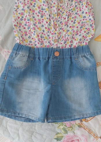 LC Waikiki Kız Çocuk Çiçekli Düğmeli Denim Tulum