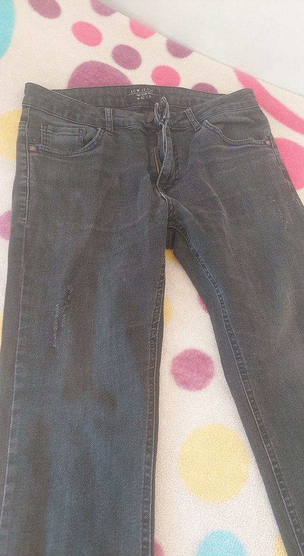 Gri Batik Desenli Bol Kesim erkek Kot Pantolon - Görsel 2