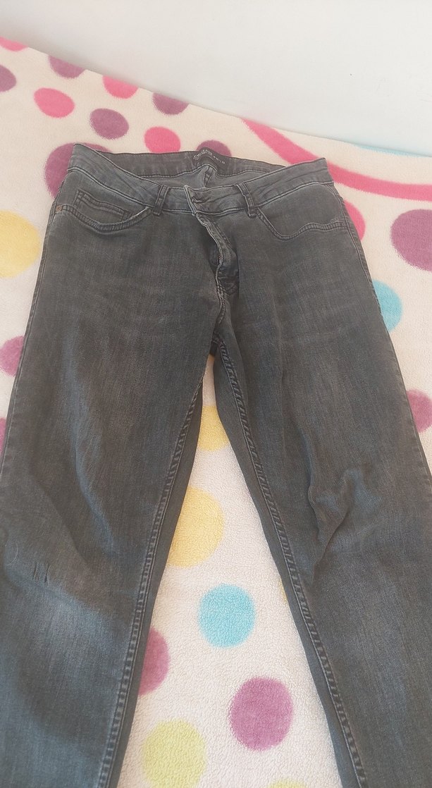 Gri Bağcıklı Salaş Midi Kot Pantolon - Görsel 2