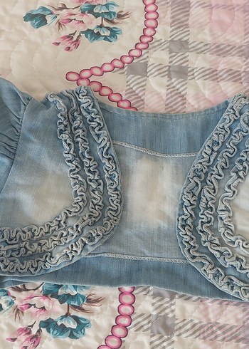 Kız Çocuk Mavi Denim Nakışlı Bolero - Görsel 2
