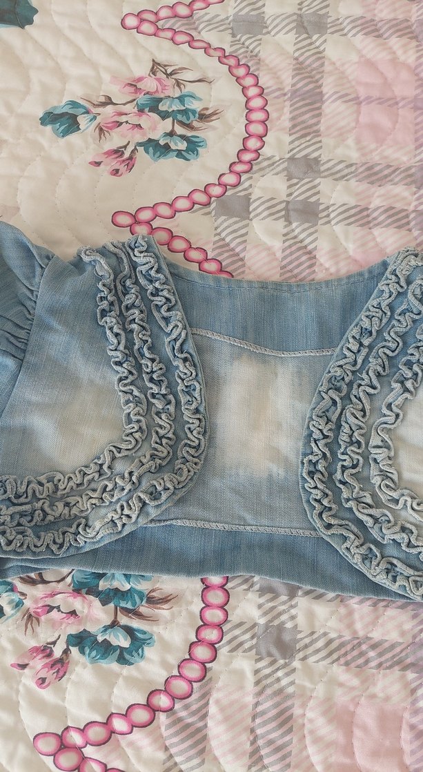 Kız Çocuk Mavi Denim Nakışlı Bolero - Görsel 2