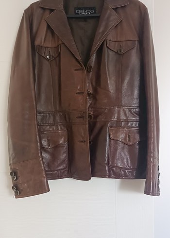 Kahverengi Düğmeli Deri Kadın Ceket - Görsel 3