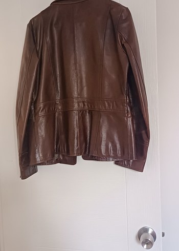 Kahverengi Düğmeli Deri Kadın Ceket - Görsel 5