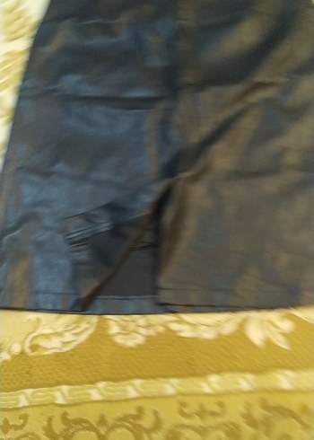 Kadın Siyah Deri Midi Kemerli Etek - Görsel 2