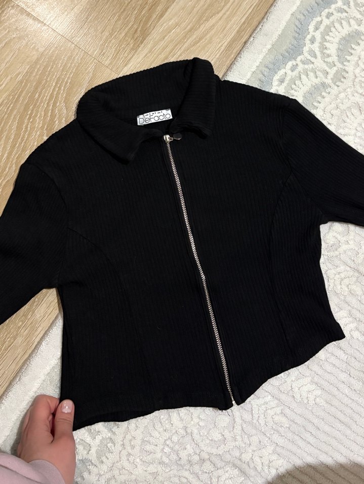 Fermuarlı Siyah Kadın Triko Kazak - Görsel 3