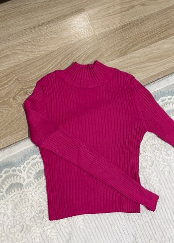 Pembe Yarım Balıkçı Yaka Triko Kazak - Görsel 3