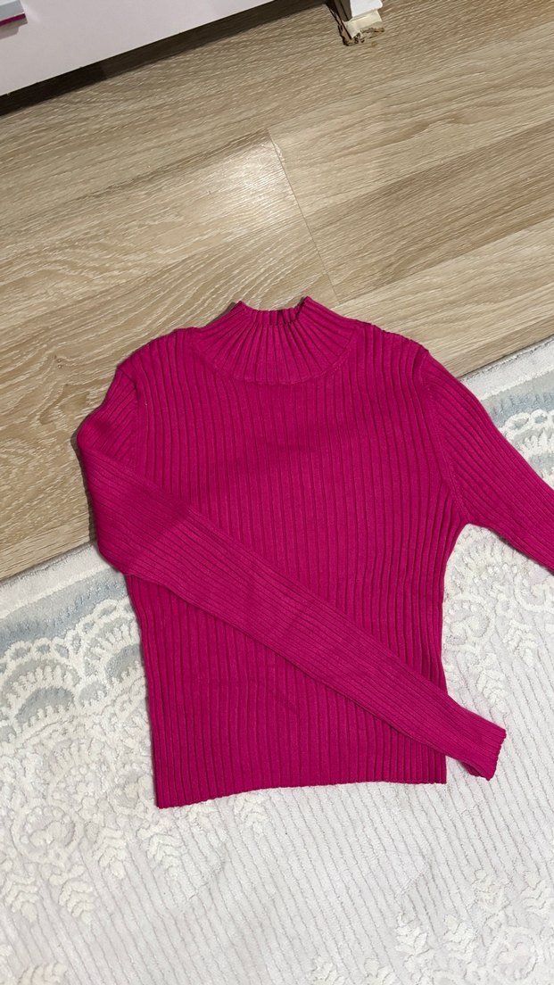 Pembe Yarım Balıkçı Yaka Triko Kazak - Görsel 3