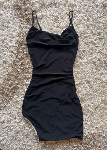 Siyah Drapeli Mini Elbise - Görsel 2