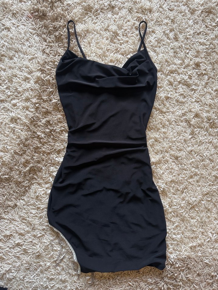 Siyah Drapeli Mini Elbise - Görsel 2