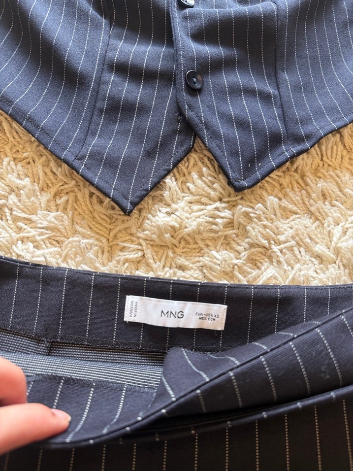 Düğmeli Çizgili lacivert Mini takım - Görsel 3